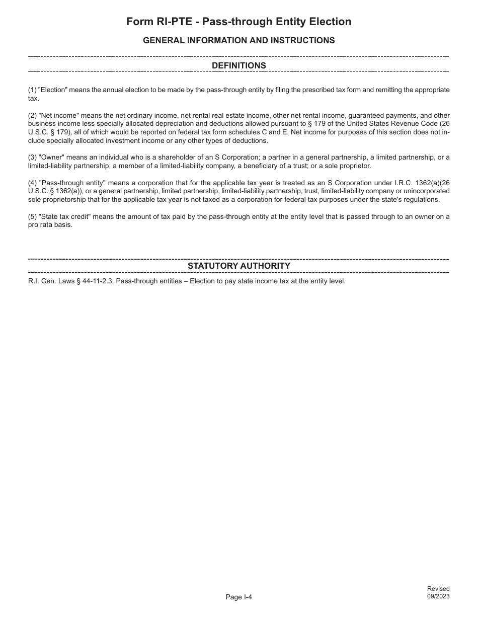 Form RI-PTE Pass-Through Entity Election Tax Return - Rhode Island, Page 5