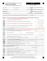 Form RI-1040H Rhode Island Property Tax Relief Claim - Rhode Island
