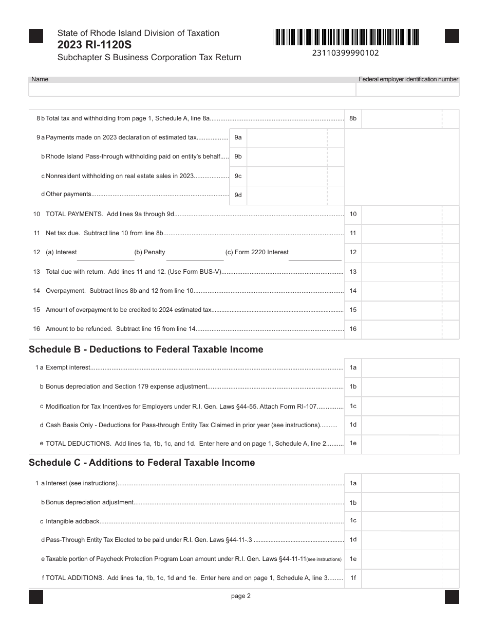 Form Ri 1120s Download Fillable Pdf Or Fill Online Subchapter S Business Corporation Tax Return 