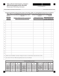 Document preview: Form RI-1041 Schedule W Rhode Island Withholding Information - Rhode Island, 2023