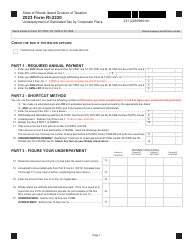 Document preview: Form RI-2220 Underpayment of Estimated Tax by Corporate Filers - Rhode Island, 2023