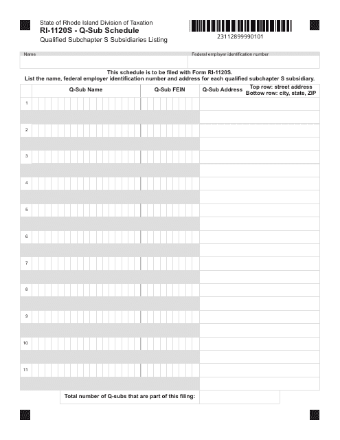 Form RI-1120S Schedule Q-SUB  Printable Pdf