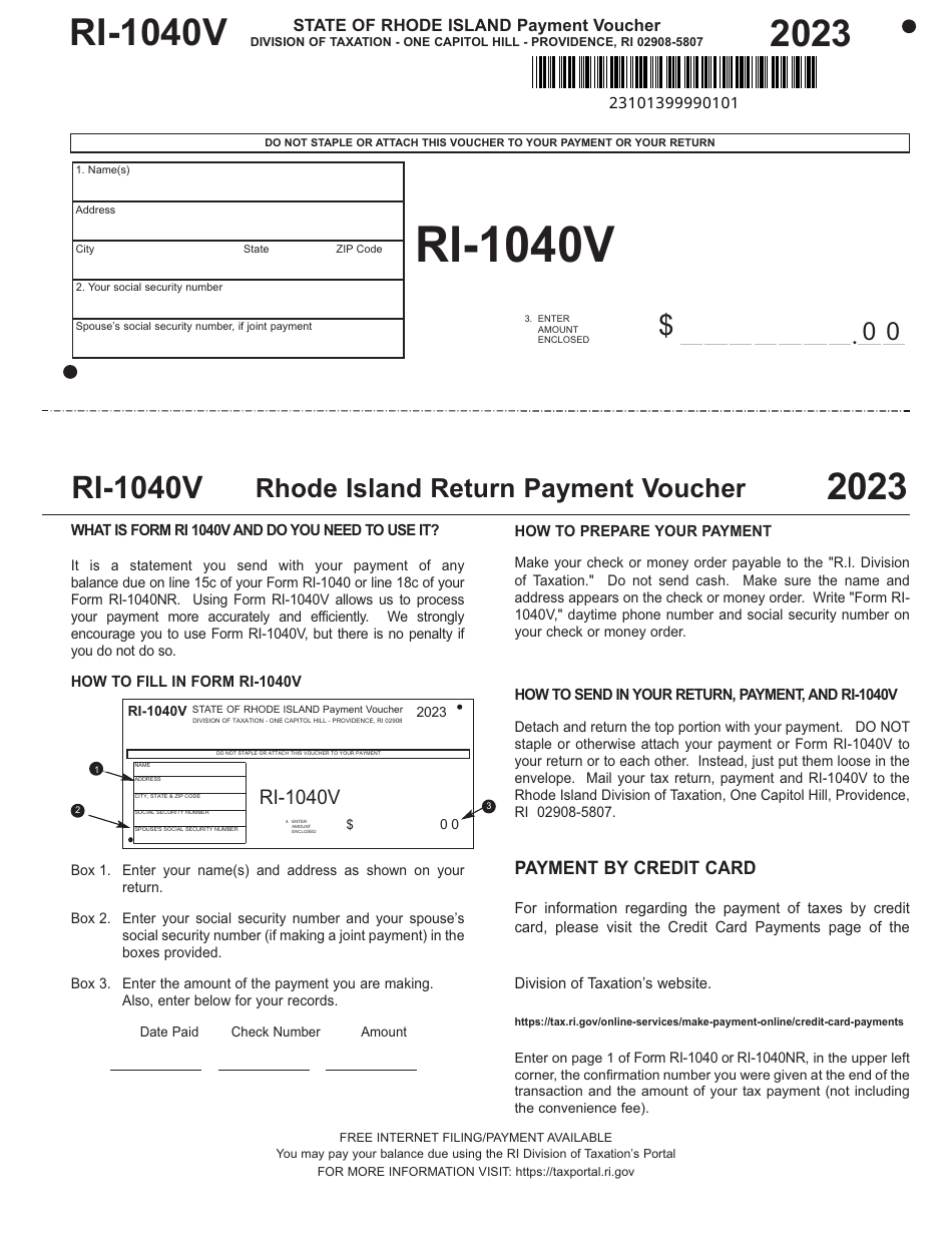 Form RI1040V Download Fillable PDF or Fill Online Rhode Island Return