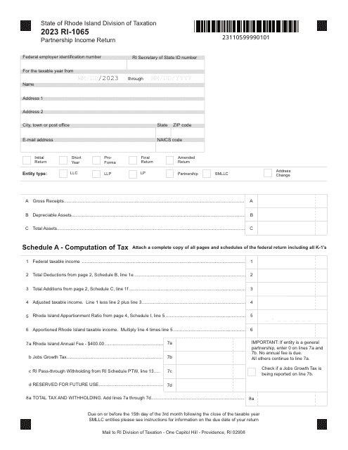 Form RI-1065 2023 Printable Pdf