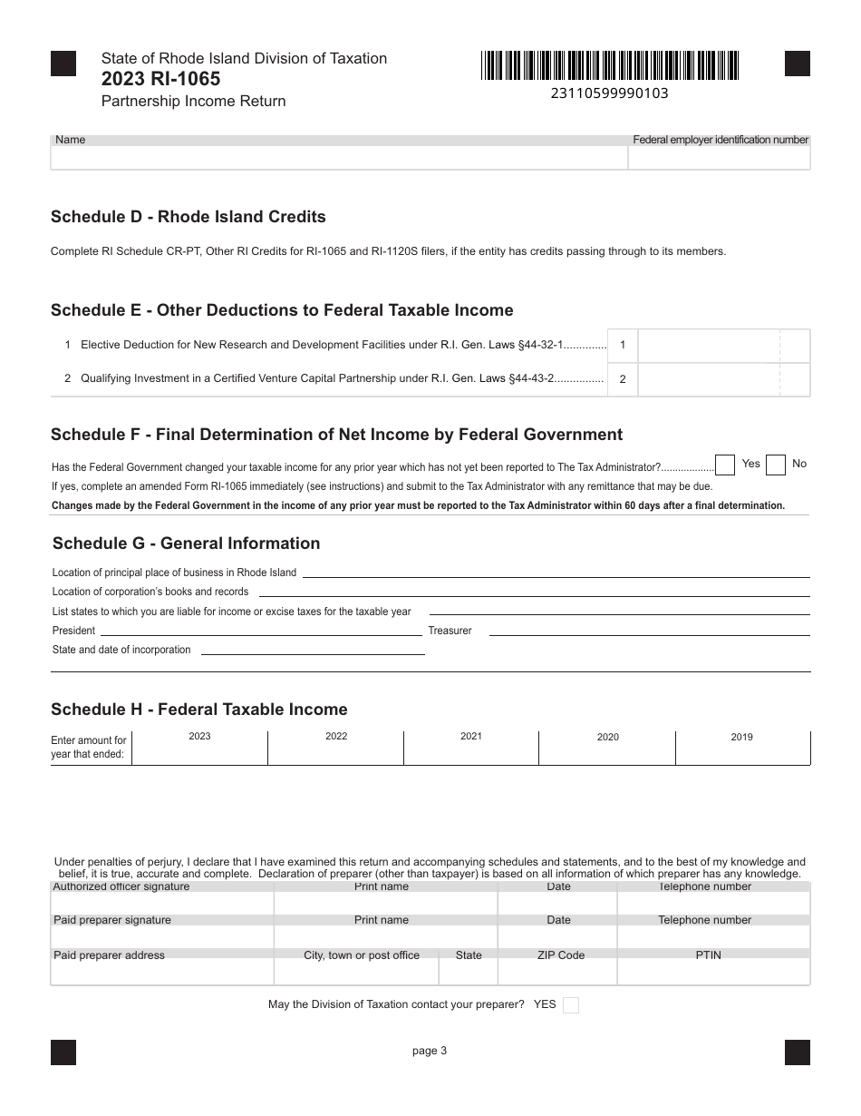 Form RI-1065 Partnership Income Return - Rhode Island, Page 3