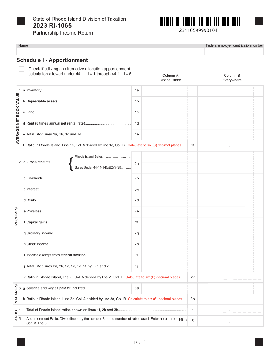 Form RI-1065 Partnership Income Return - Rhode Island, Page 4