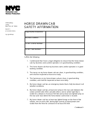 Document preview: Horse Drawn Cab Safety Affirmation - New York City