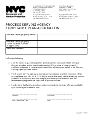 Document preview: Process Serving Agency Compliance Plan Affirmation - New York City
