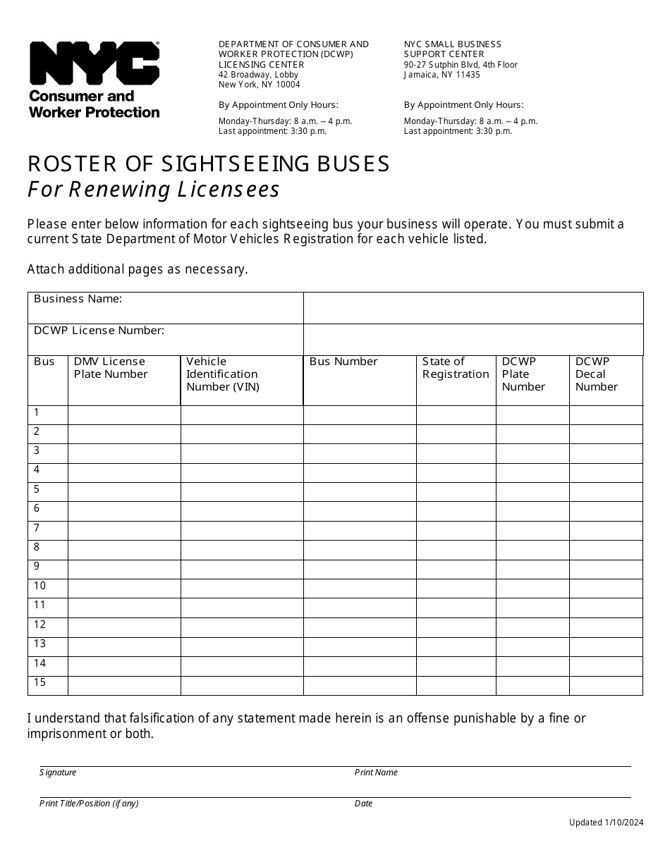 New York City Roster of Sightseeing Buses for Renewing Licensees ...