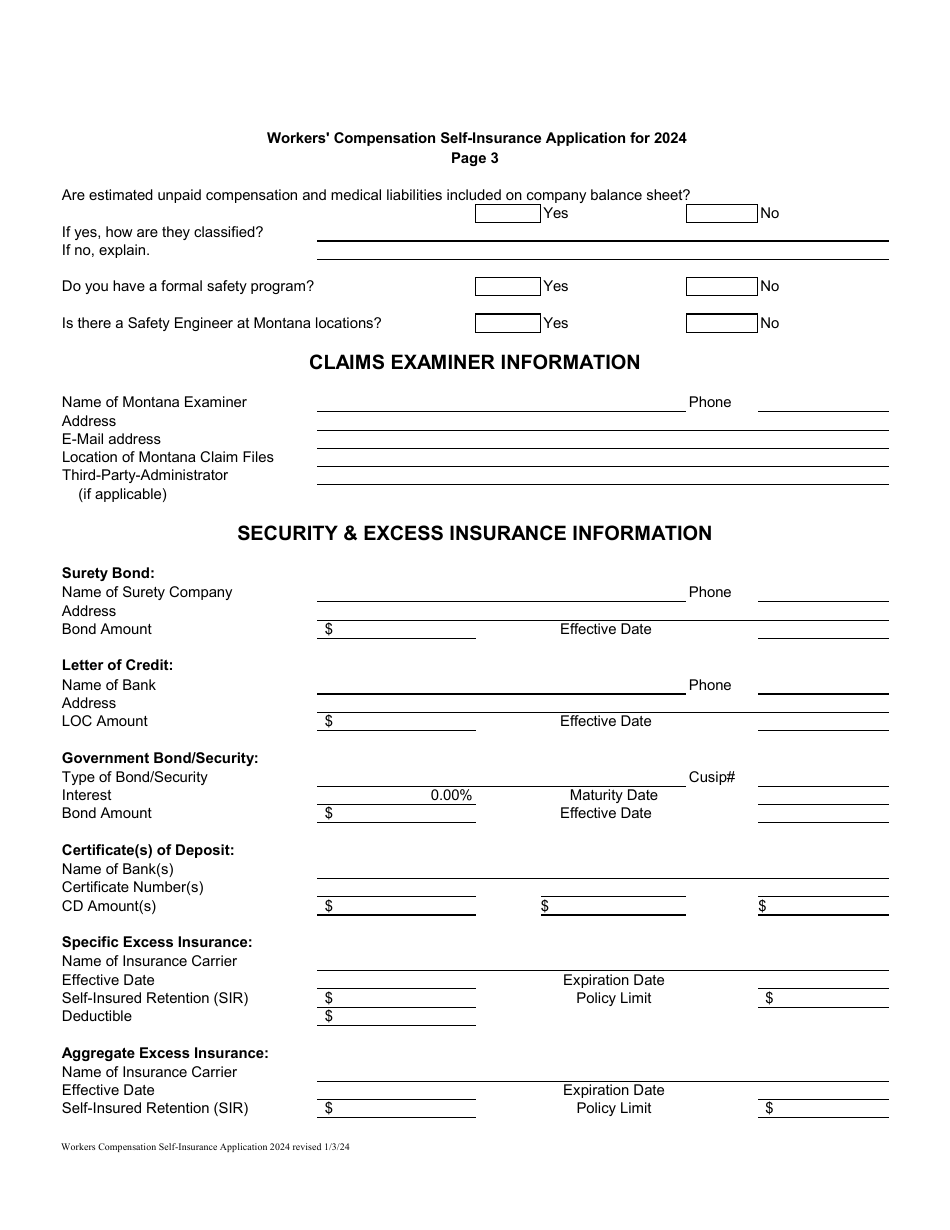 Workers Compensation Self-insurance Application - Montana, Page 3