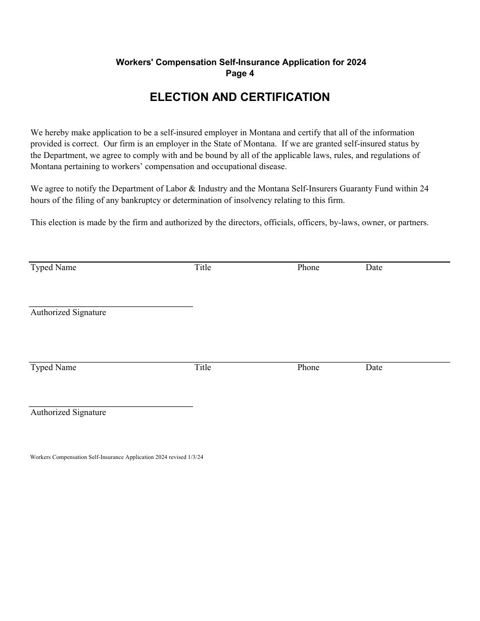 Workers Compensation Self-insurance Application - Montana, Page 4