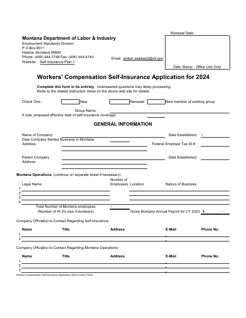 Workers' Compensation Self-insurance Application - Montana Download Pdf