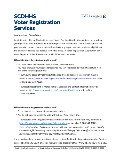 South Carolina Voter Registration Mail Application - South Carolina Download Pdf