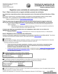 Document preview: Formulario F625-001-999 Solicitud De Registracion De Contratista De Construccion - Washington (Spanish)