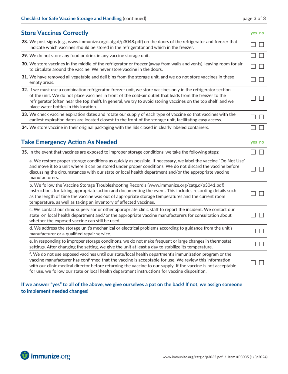 Form P3035 Checklist for Safe Vaccine Storage and Handling, Page 3