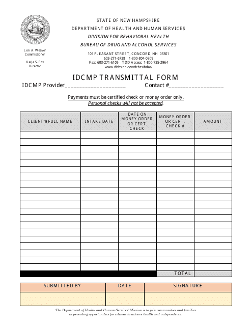 Idcmp Transmittal Form - New Hampshire Download Pdf