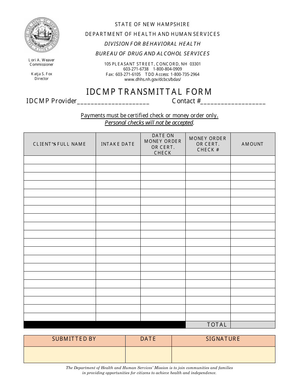 New Hampshire Idcmp Transmittal Form Fill Out Sign Online And for Da Form 200 Transmittal Record