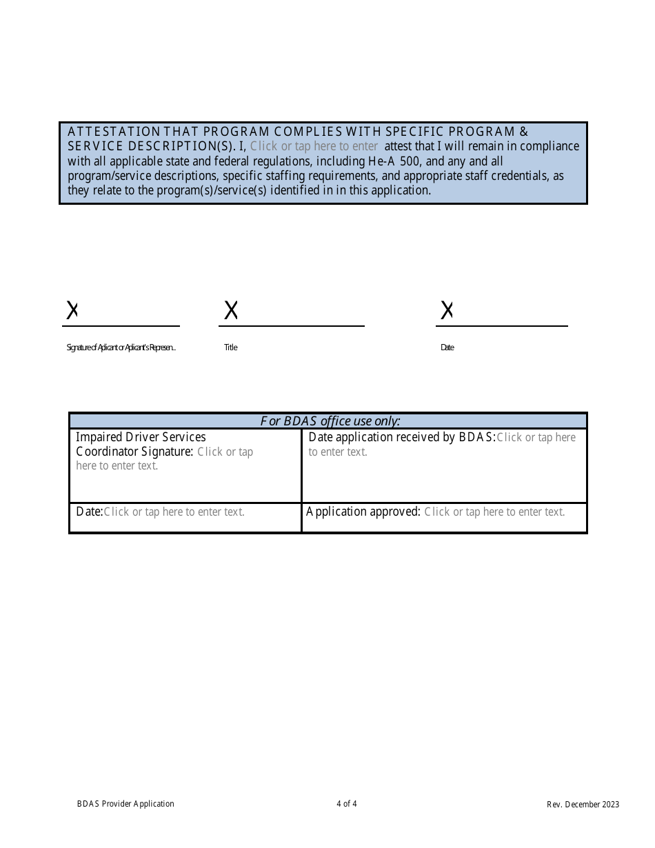 Impaired Driver Service Provider (Idsp) Application - New Hampshire, Page 4