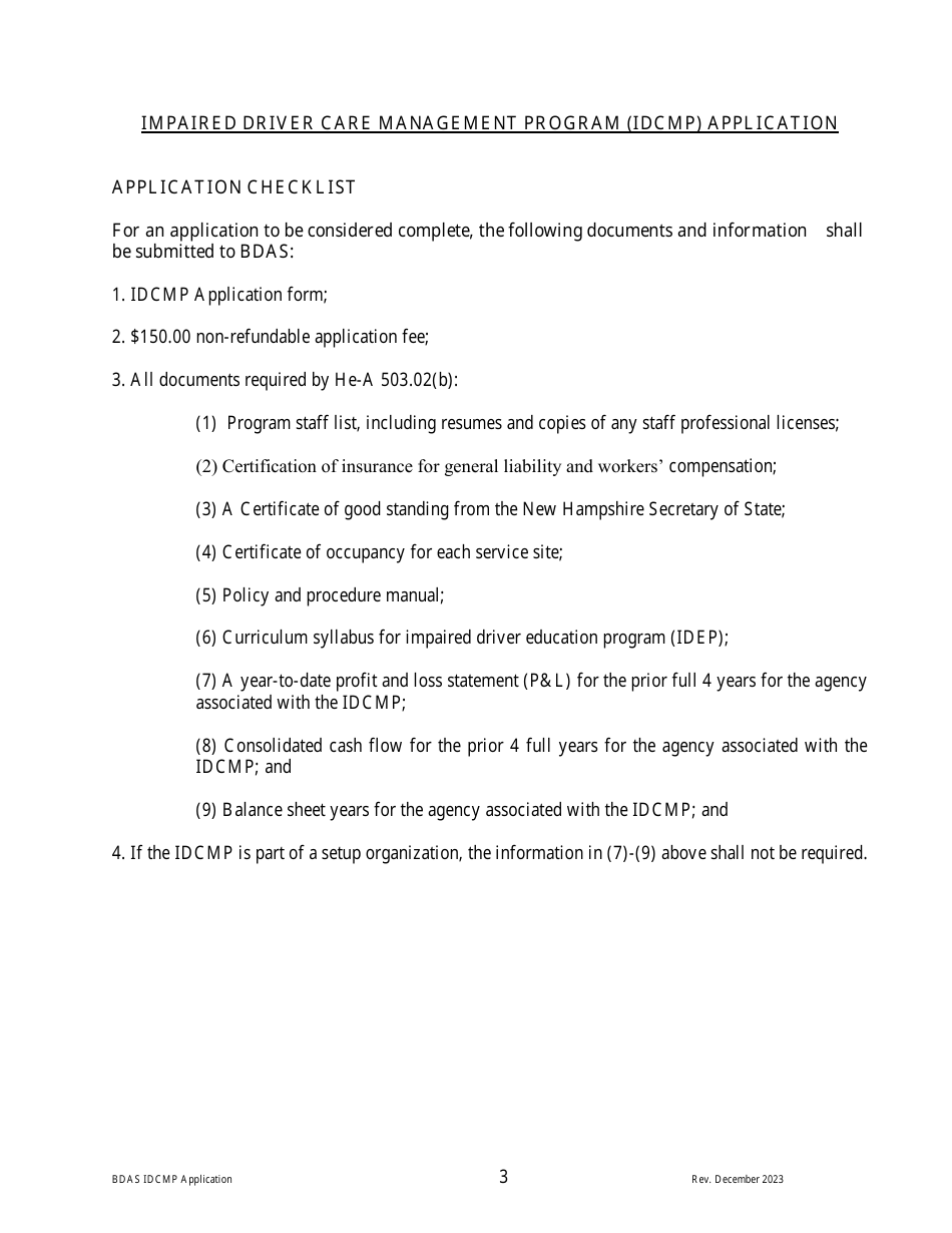 Impaired Driver Care Management Program (Idcmp) Application - New Hampshire, Page 3