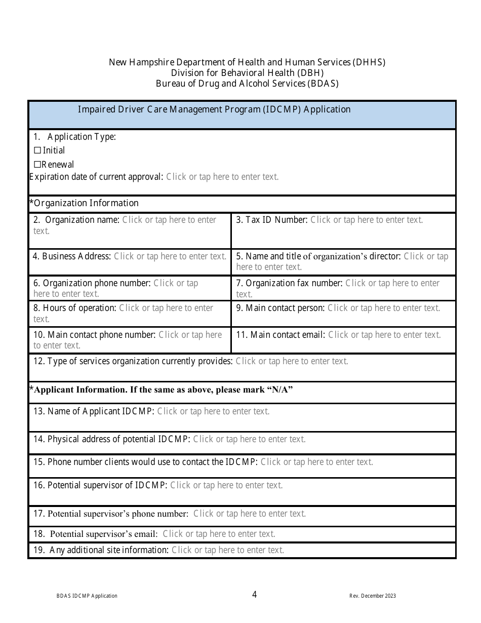 Impaired Driver Care Management Program (Idcmp) Application - New Hampshire, Page 4