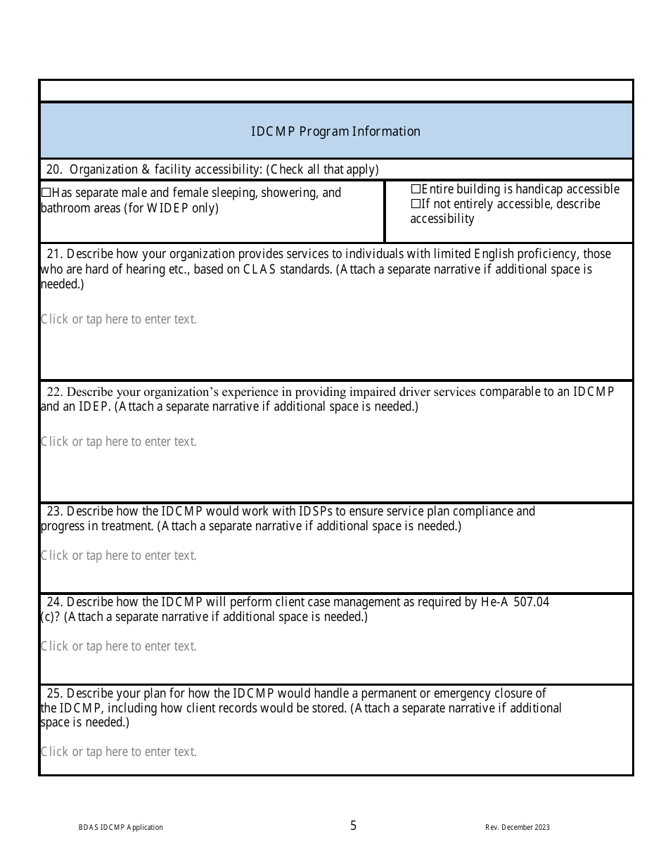 Impaired Driver Care Management Program (Idcmp) Application - New Hampshire, Page 5
