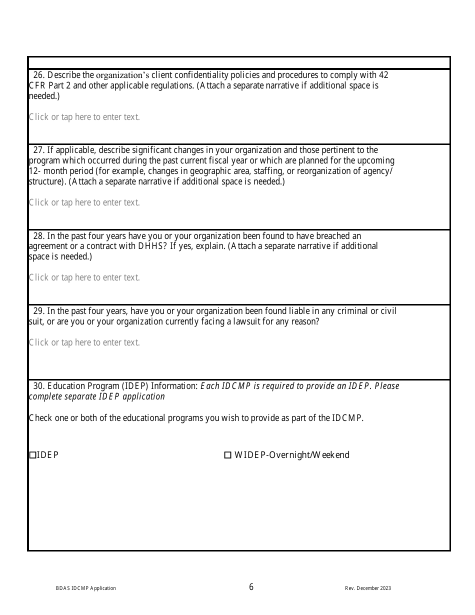 Impaired Driver Care Management Program (Idcmp) Application - New Hampshire, Page 6