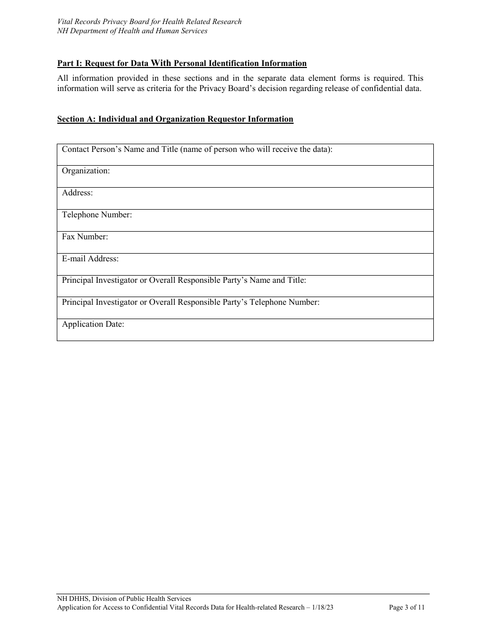 Application for Access to Confidential Vital Records Data for Health Related Research - New Hampshire, Page 3