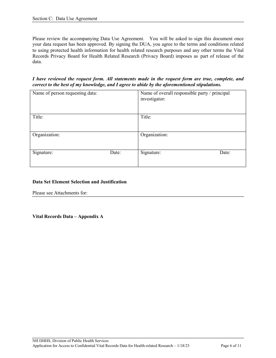 Application for Access to Confidential Vital Records Data for Health Related Research - New Hampshire, Page 6