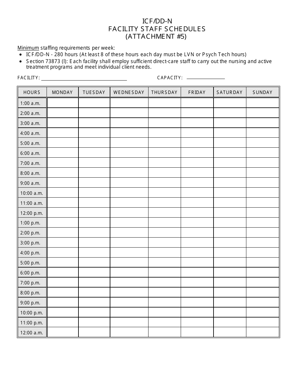 Attachment 5 Icf / DD-N Facility Staff Schedules - California, Page 1