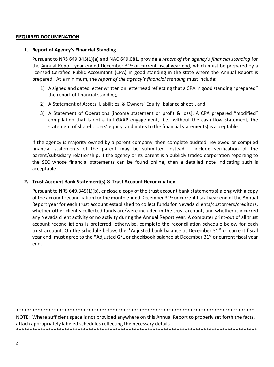 Collection Agency Annual Report to Commissioner - Nevada, Page 4