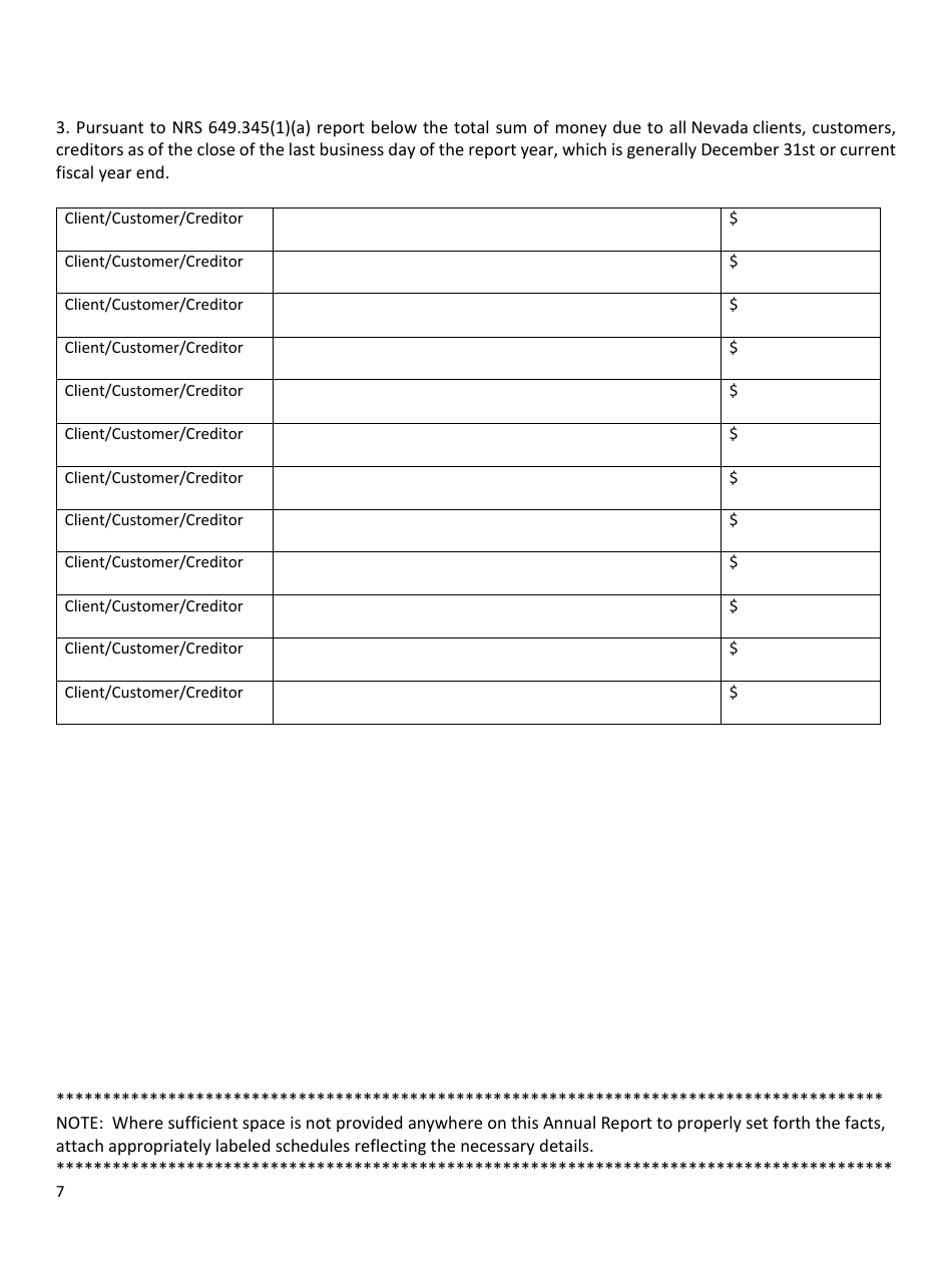 Collection Agency Annual Report to Commissioner - Nevada, Page 7