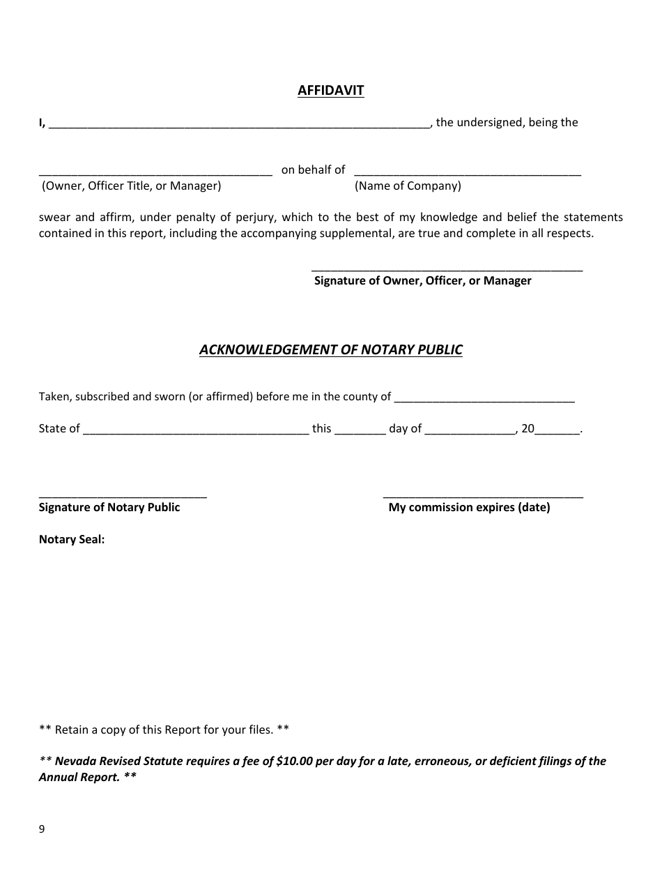 Collection Agency Annual Report to Commissioner - Nevada, Page 9