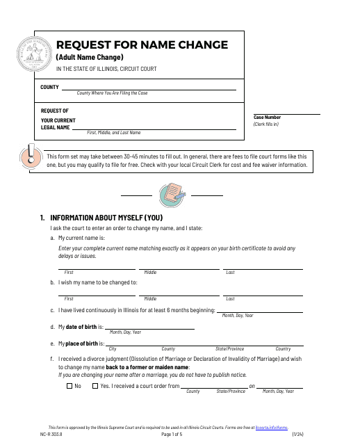 Form NC-R303.8 Request for Name Change (Adult Name Change) - Illinois