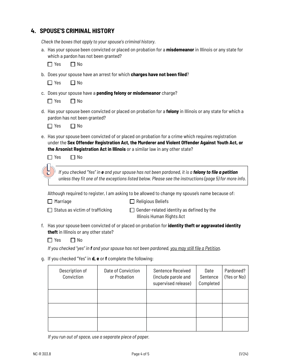 Form NC-R303.8 Request for Name Change (Adult Name Change) - Illinois, Page 4
