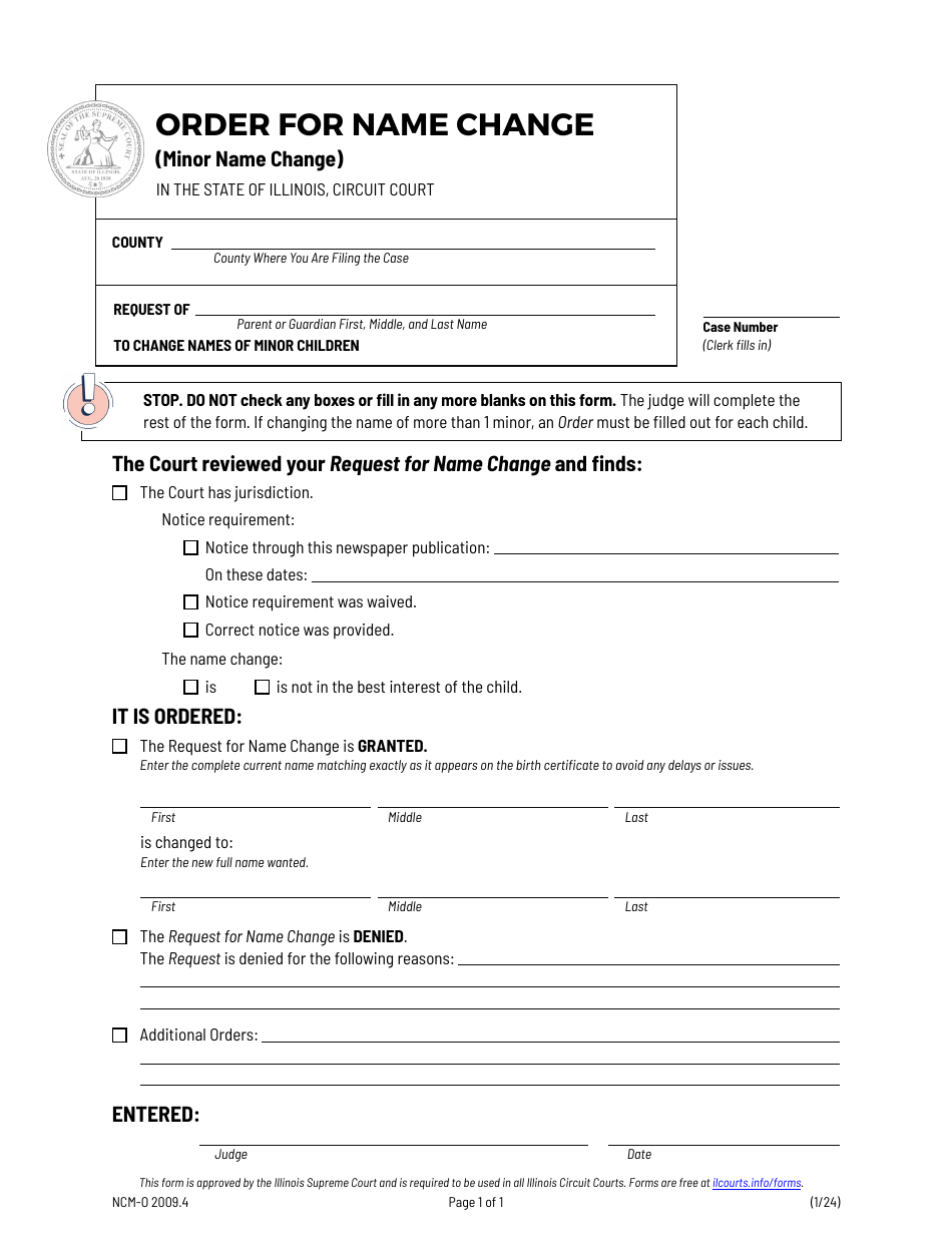 Form NCM-O2009.4 Order for Name Change (Minor Name Change) - Illinois, Page 1