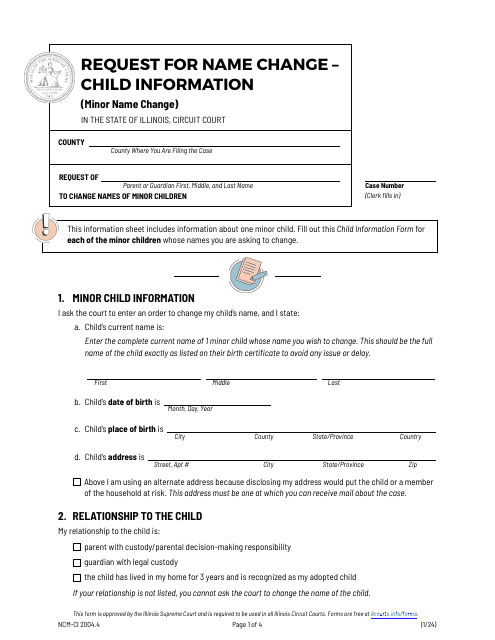 Form NCM-CI2004.4 Request for Name Change - Child Information (Minor Name Change) - Illinois