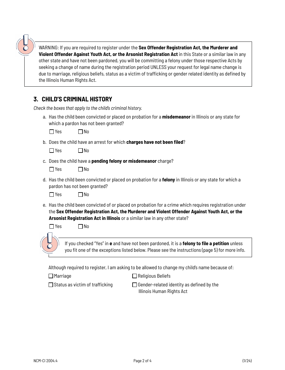 Form NCM-CI2004.4 Request for Name Change - Child Information (Minor Name Change) - Illinois, Page 2