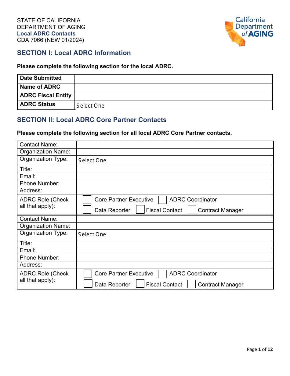Form CDA7066 Local Adrc Contacts - California, Page 1