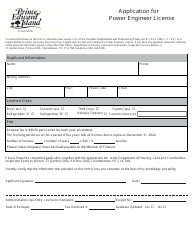 Document preview: Application for Power Engineer License - Prince Edward Island, Canada