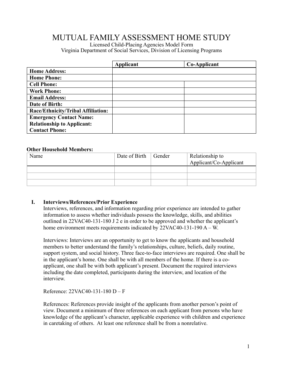 Mutual Family Assessment Model Form - Virginia, Page 2