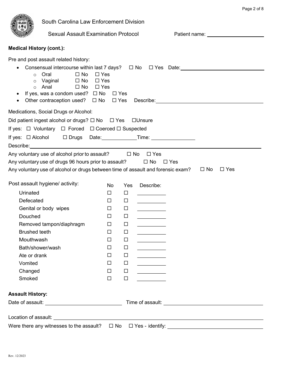 South Carolina Sexual Assault Examination Protocol Envelope Style Download Printable Pdf 2023 3039