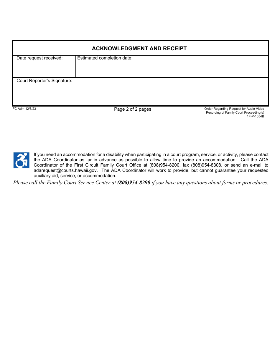 Form 1F-P-1054B Proposed Order Regarding Request for Audio-Video Recording of Family Court Proceeding(S) - Hawaii, Page 3
