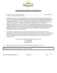 Document preview: Participant General Release of Liability Form - Volusia County, Florida