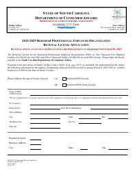 SCDCA Form PEO-04B Restricted Professional Employer Organization Renewal License Application - South Carolina