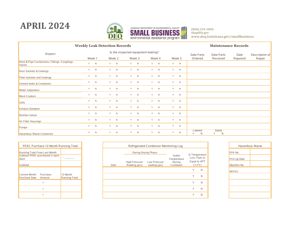 Louisiana Dry Cleaners - Compliance Calendar - Louisiana, Page 10