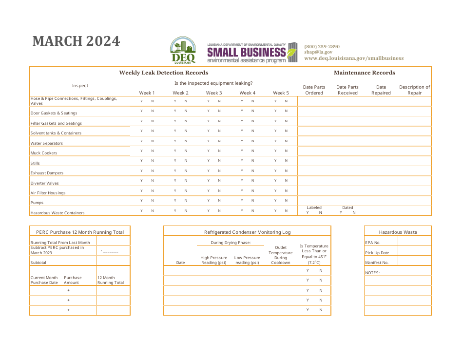 Louisiana Dry Cleaners - Compliance Calendar - Louisiana, Page 8