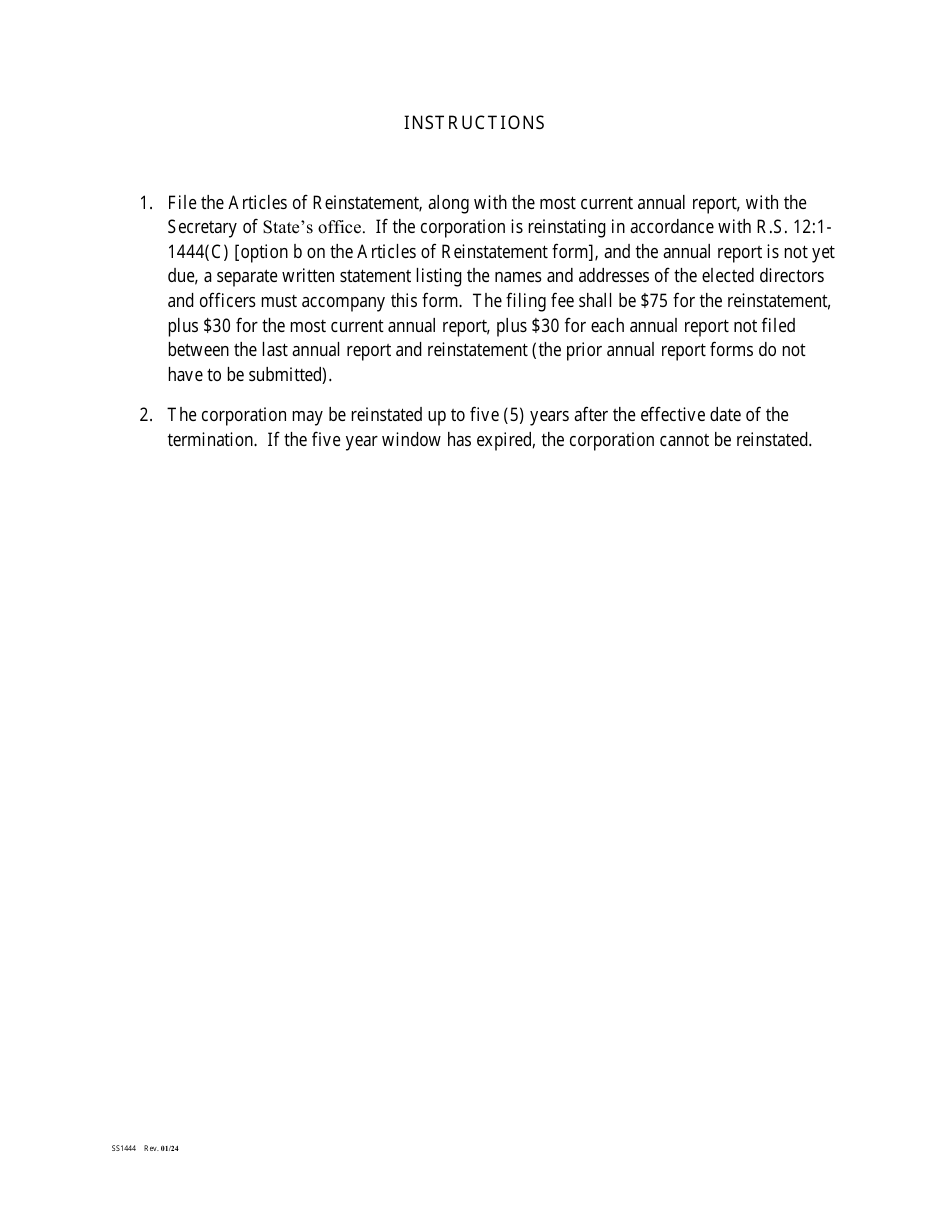 Form SS1444 Articles of Reinstatement - Louisiana, Page 3