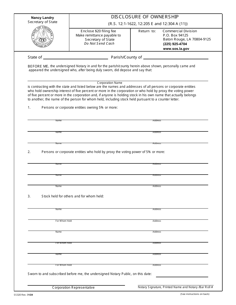 Form Ss320 Fill Out Sign Online And Download Printable Pdf Louisiana Templateroller 8950