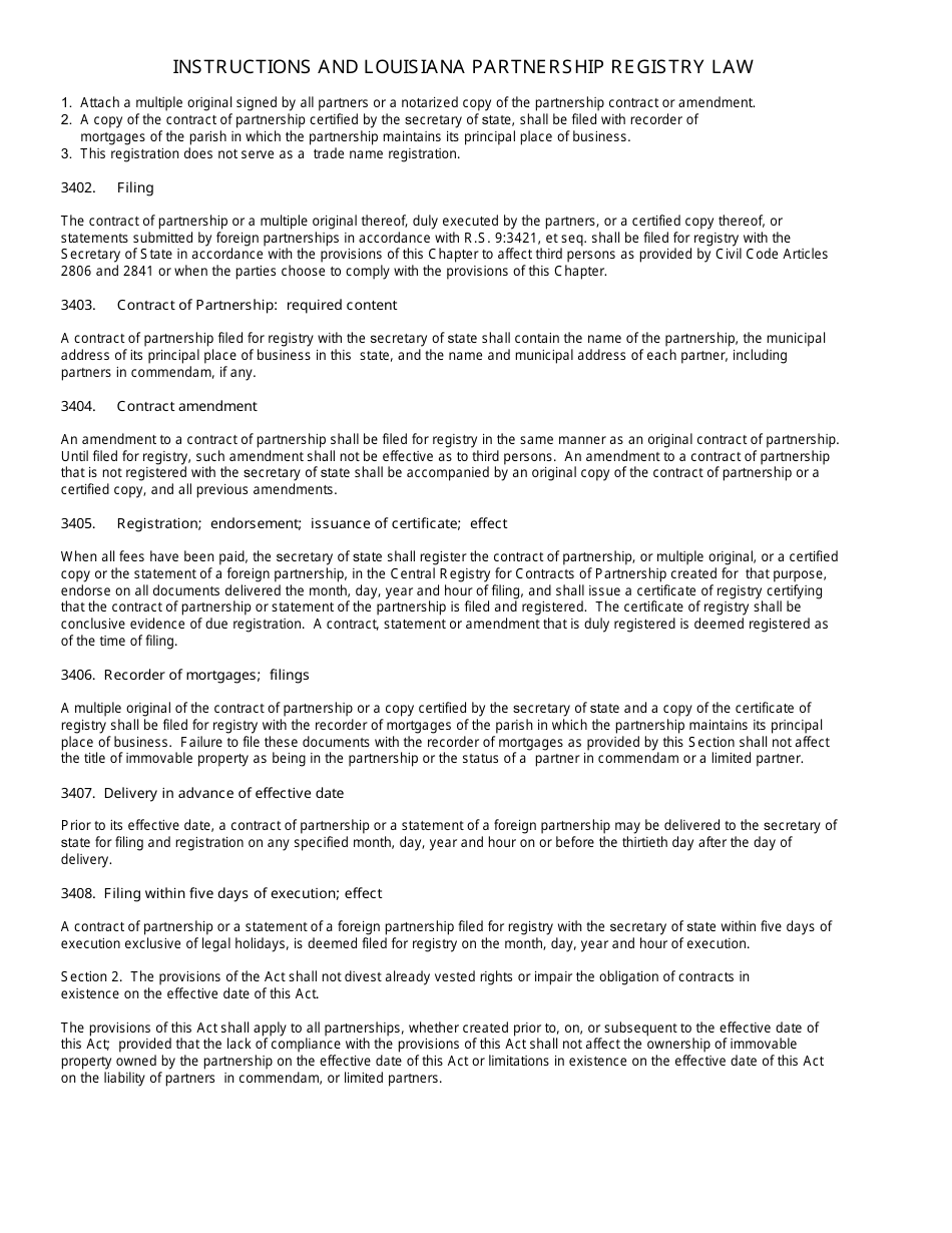 Form SS342 Louisiana Partnership Registration Form - Louisiana, Page 3
