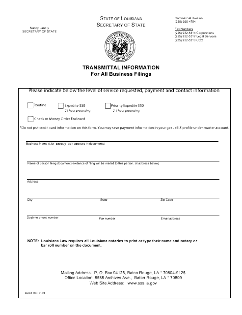 Form SS366 Limited Liability Company Supplemental Initial Report - Louisiana